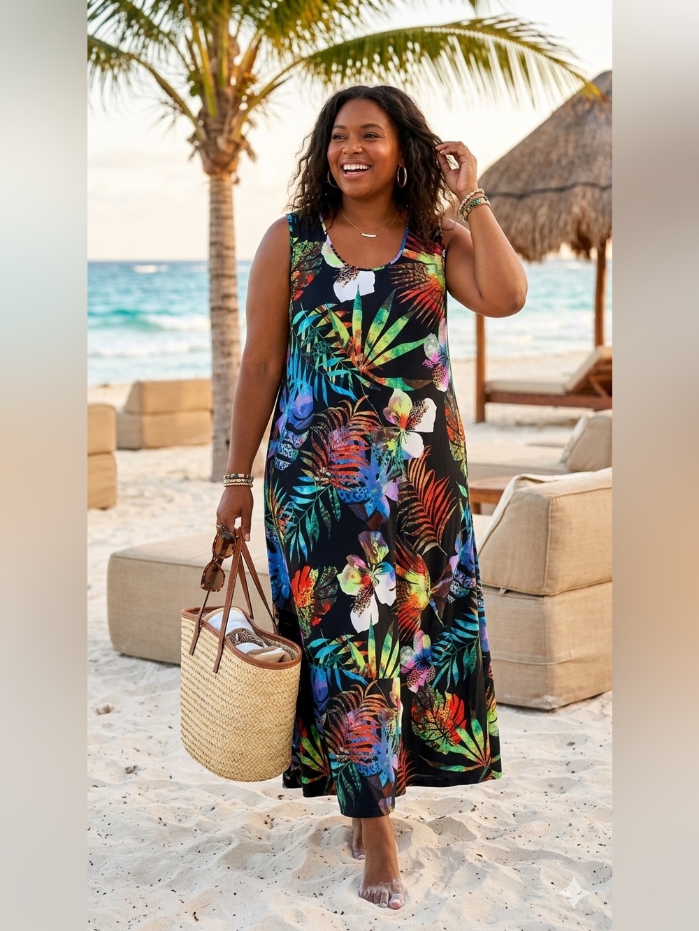 SIZE 3X Attitudes by Renee® NEW Maxi Dress Tropical Animal Print Sleeveless